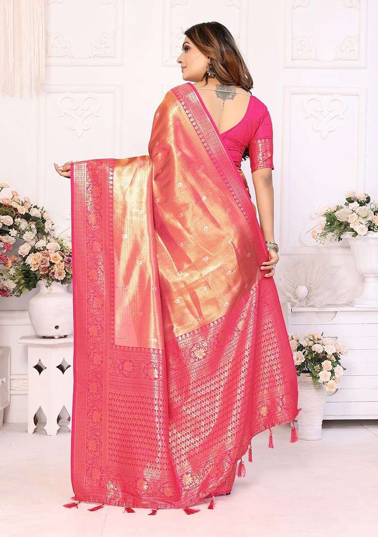 Pink Embellished Blended Saree Set for Diwali and Festive Wear - Indya