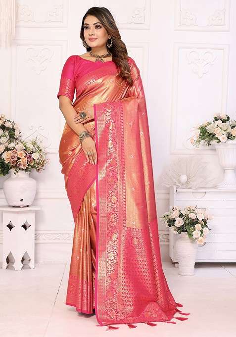 Pink Embellished Blended Saree Set for Diwali and Festive Wear