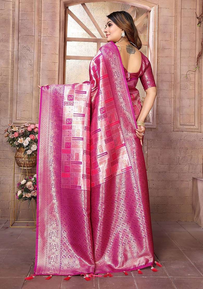 Pink Blended Saree Set with Embroidered for Diwali | Wedding & Festive Wear - Indya