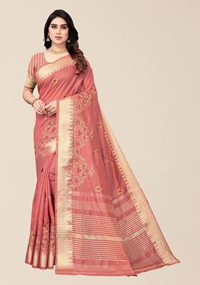 Peach Jacquard Blended Saree Set