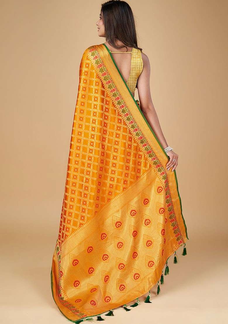 Orange Blended Saree Set with Embroidered for Diwali | Wedding & Festive Wear - Indya