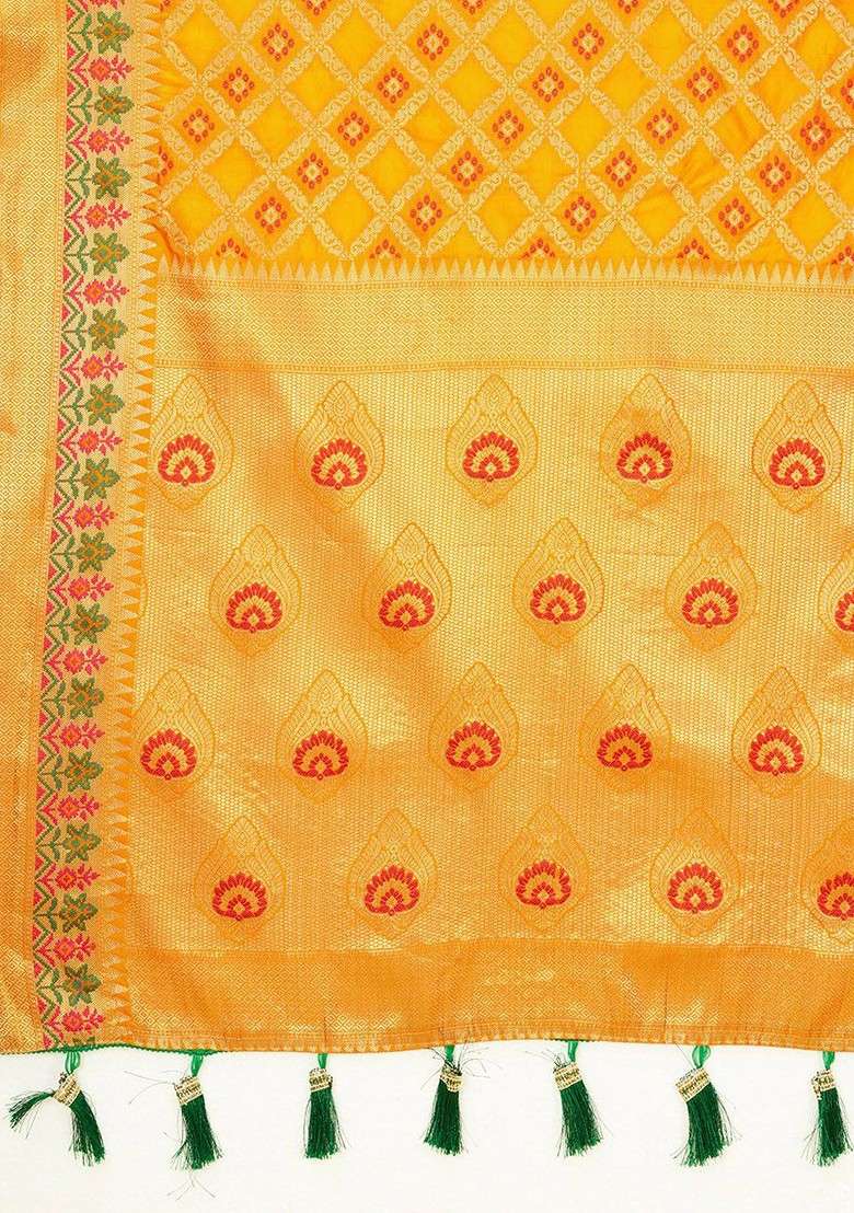 Orange Blended Saree Set with Embroidered for Diwali | Wedding & Festive Wear - Indya