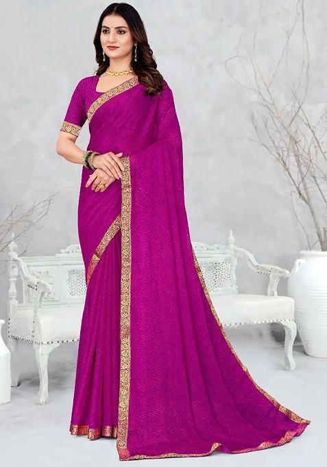 Purple Embroidered Blended Saree Set