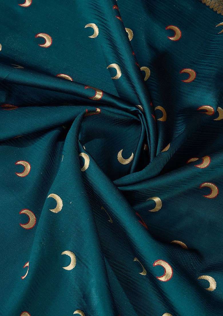 Teal Embroidered Blended Saree Set for Diwali and Festive Wear - Indya