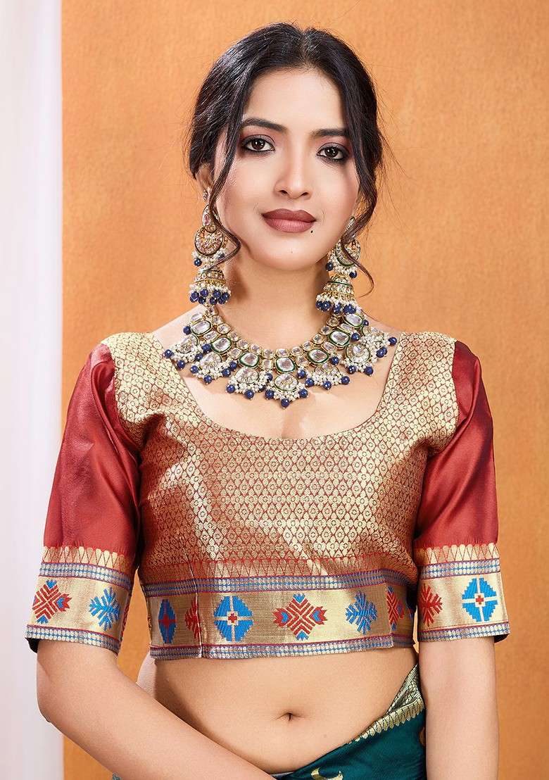 Teal Embroidered Blended Saree Set for Diwali and Festive Wear - Indya