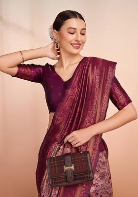 Pink Jacquard Blended Saree Set