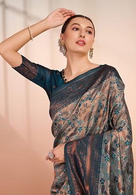 Sea Green Jacquard Blended Saree Set