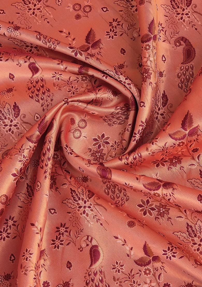 Peach Embroidered Blended Saree Set - Indya