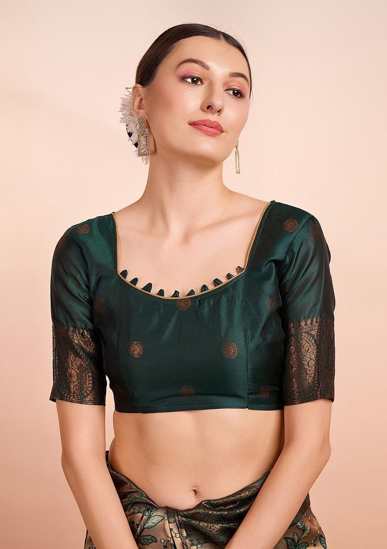 Beige Embroidered Blended Saree Set - Indya