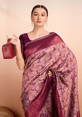 Pink Jacquard Blended Saree Set
