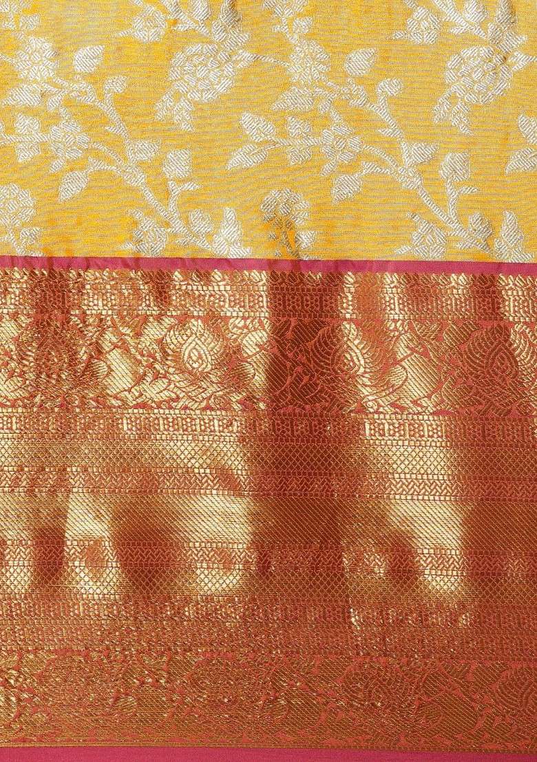 Yellow Embroidered Blended Saree Set for Diwali and Festive Wear - Indya