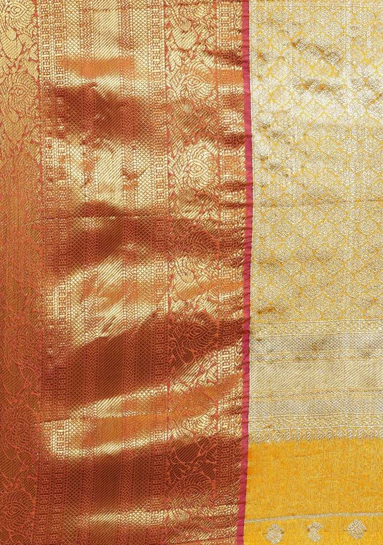 Yellow Embroidered Blended Saree Set for Diwali and Festive Wear - Indya