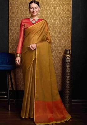 Gold Embroidered Blended Saree Set