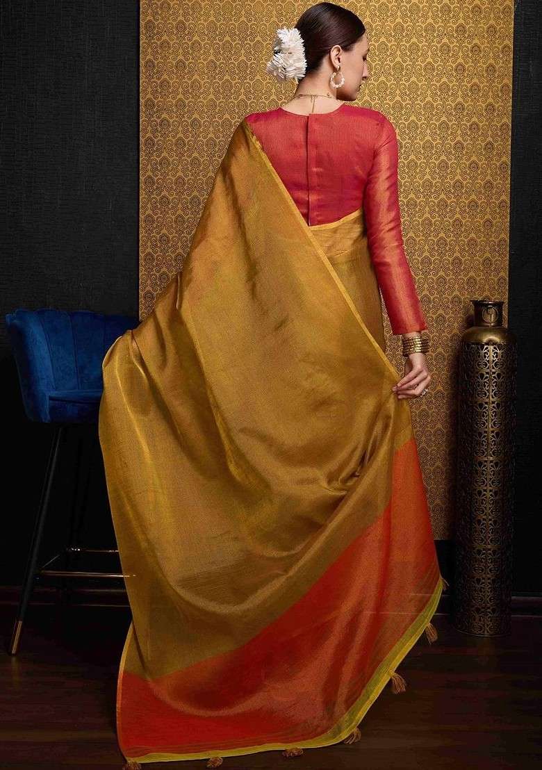 Gold Embroidered Blended Saree Set for Diwali and Festive Wear - Indya