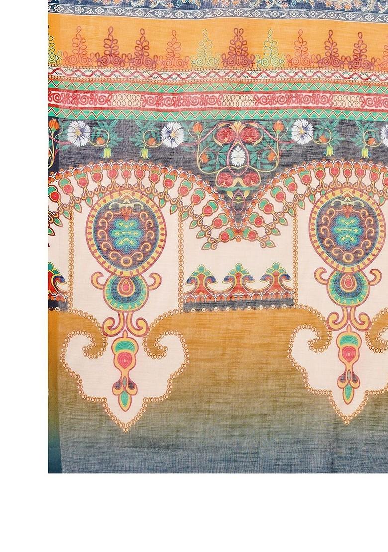 Off White Embroidered Blended Saree Set