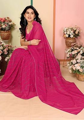 Pink Embroidered Blended Saree Set