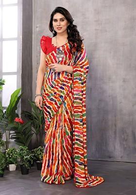 Multi Embroidered Blended Saree Set