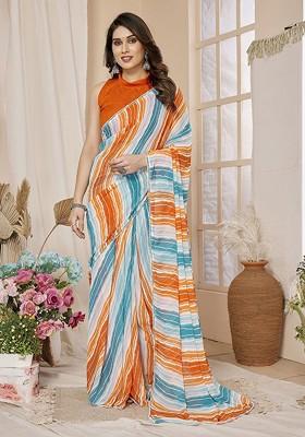 Multi Embroidered Blended Saree Set