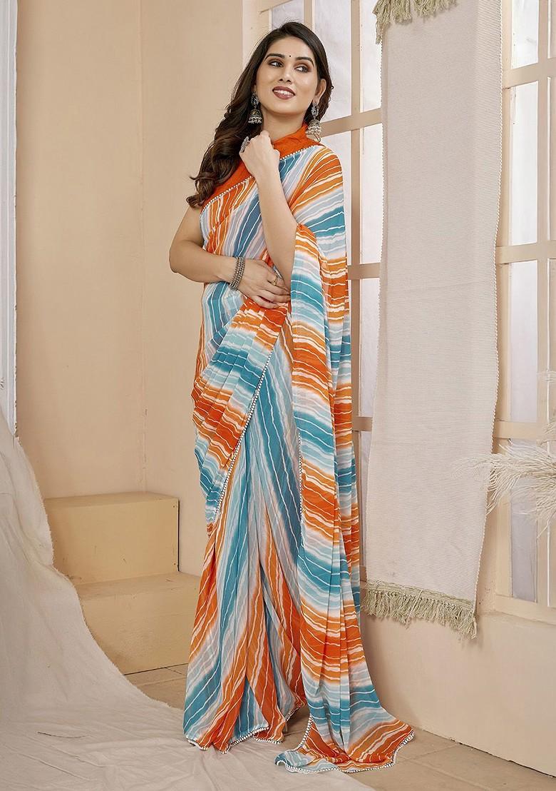 Multi Embroidered Blended Saree Set