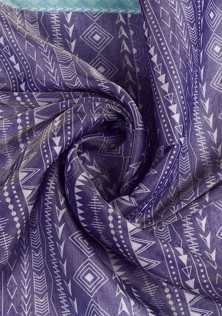 Purple Embroidered Blended Saree Set - Indya