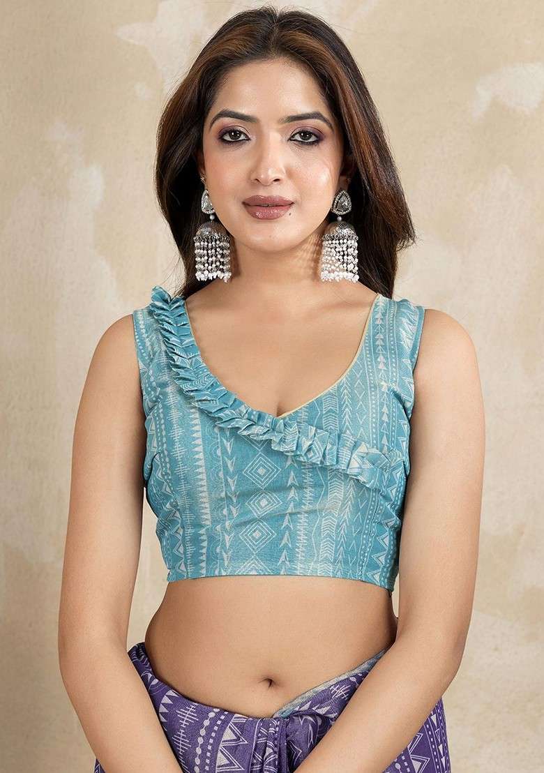 Purple Embroidered Blended Saree Set - Indya