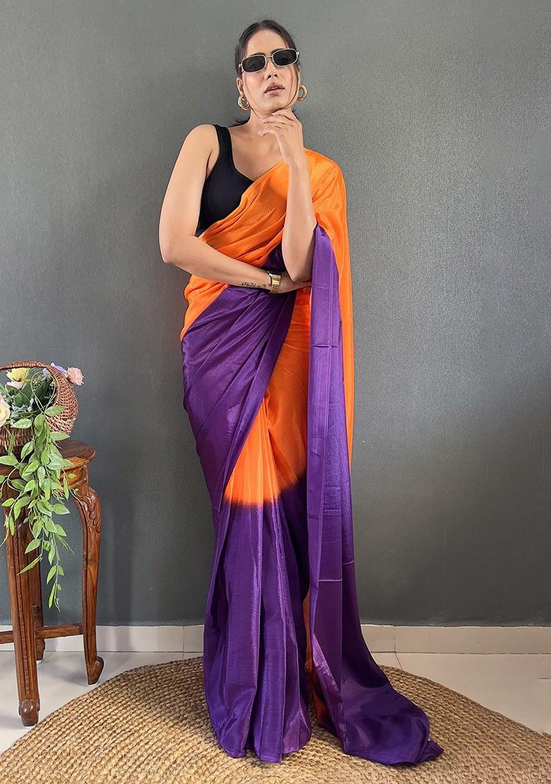 Blue Embroidered Blended Saree Set - Indya