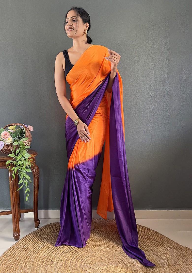 Blue Embroidered Blended Saree Set - Indya