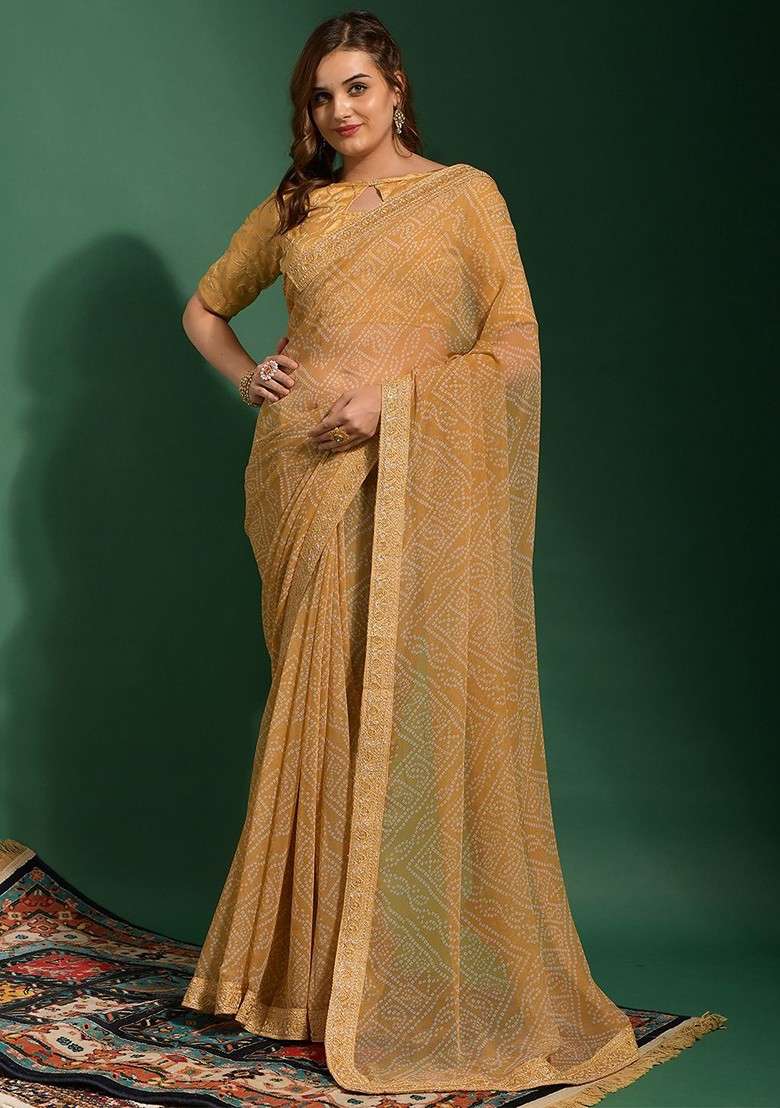 Cream Blended Saree Set with Printed for Diwali | Wedding & Festive Wear - Indya