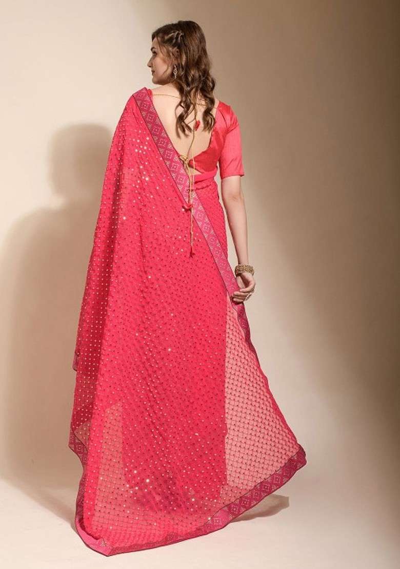 Pink Embellished Blended Saree Set for Diwali and Festive Wear - Indya