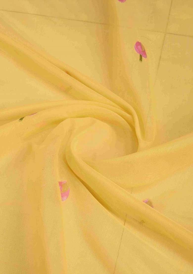Yellow Blended Saree Set with Embroidered for Diwali | Wedding & Festive Wear - Indya