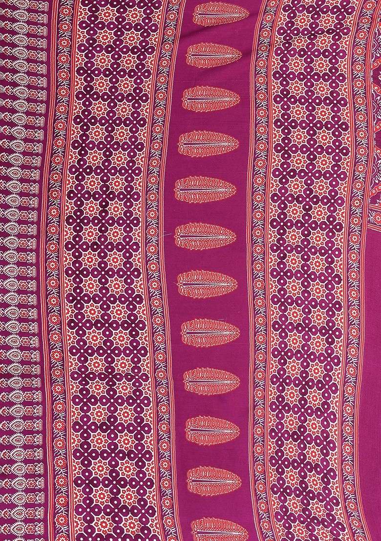 Magenta Printed Blended Saree Set - Indya