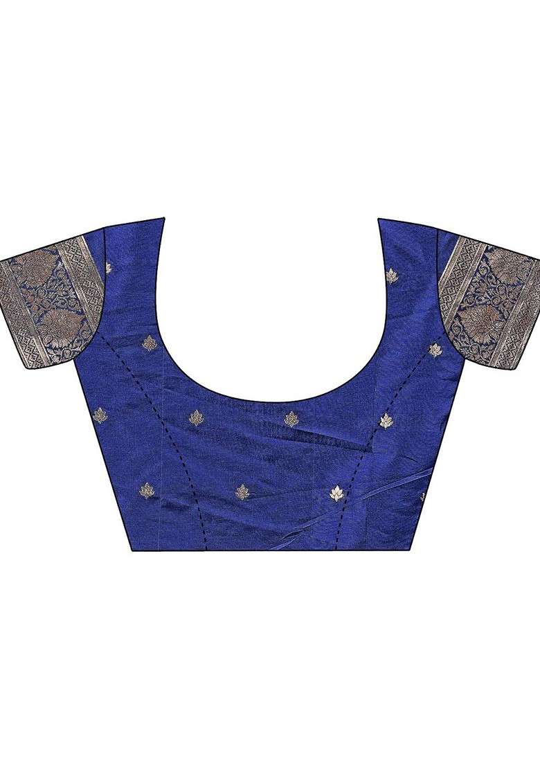Navy Blue Embroidered Blended Saree Set for Diwali and Festive Wear - Indya