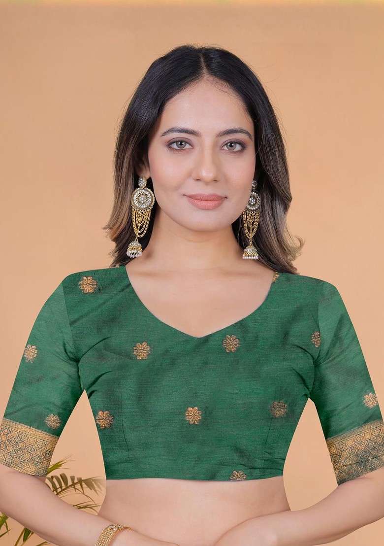 Yellow Jacquard Blended Saree Set - Indya