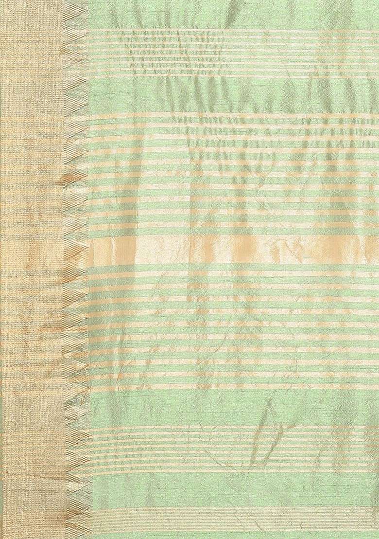 Green Embroidered Blended Saree Set - Indya