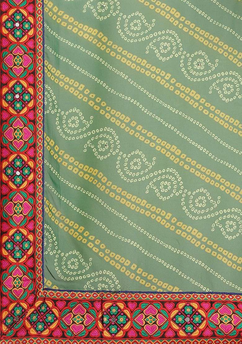 Green Blended Saree Set with Printed for Diwali | Wedding & Festive Wear - Indya