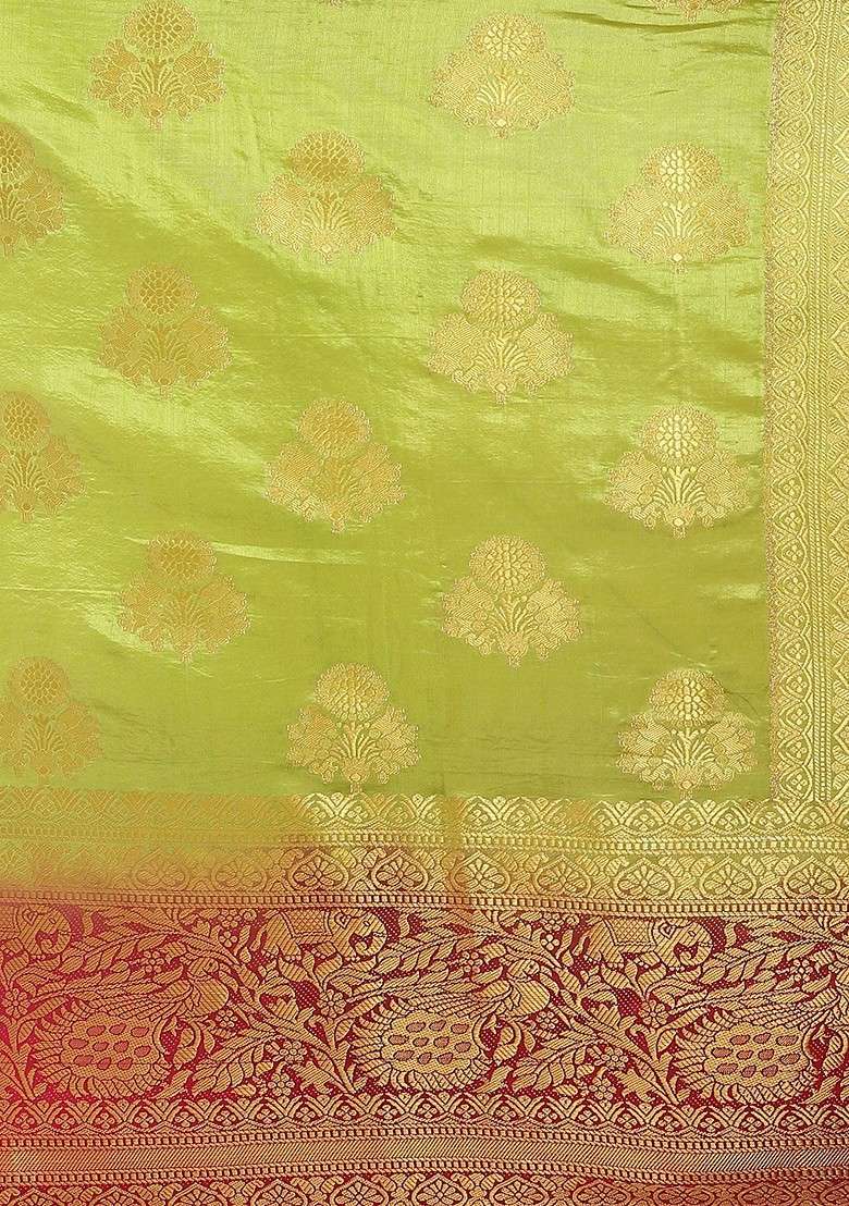 Green Embroidered Blended Saree Set for Diwali and Festive Wear - Indya