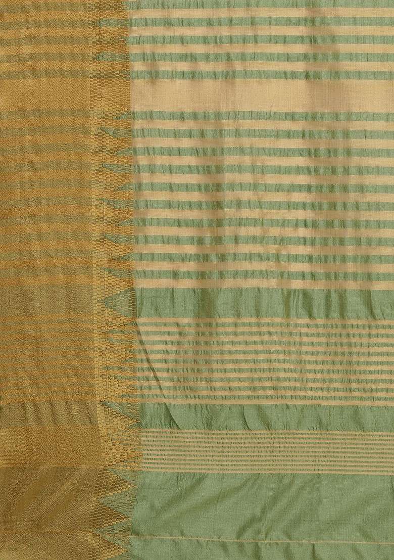 Green Printed Blended Saree Set for Diwali and Festive Wear - Indya