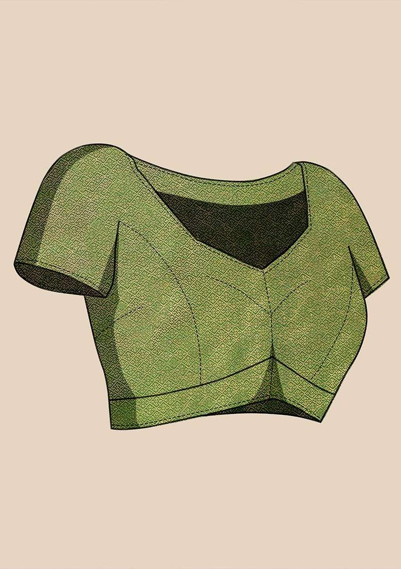 Green Embroidered Blended Saree Set for Diwali and Festive Wear - Indya