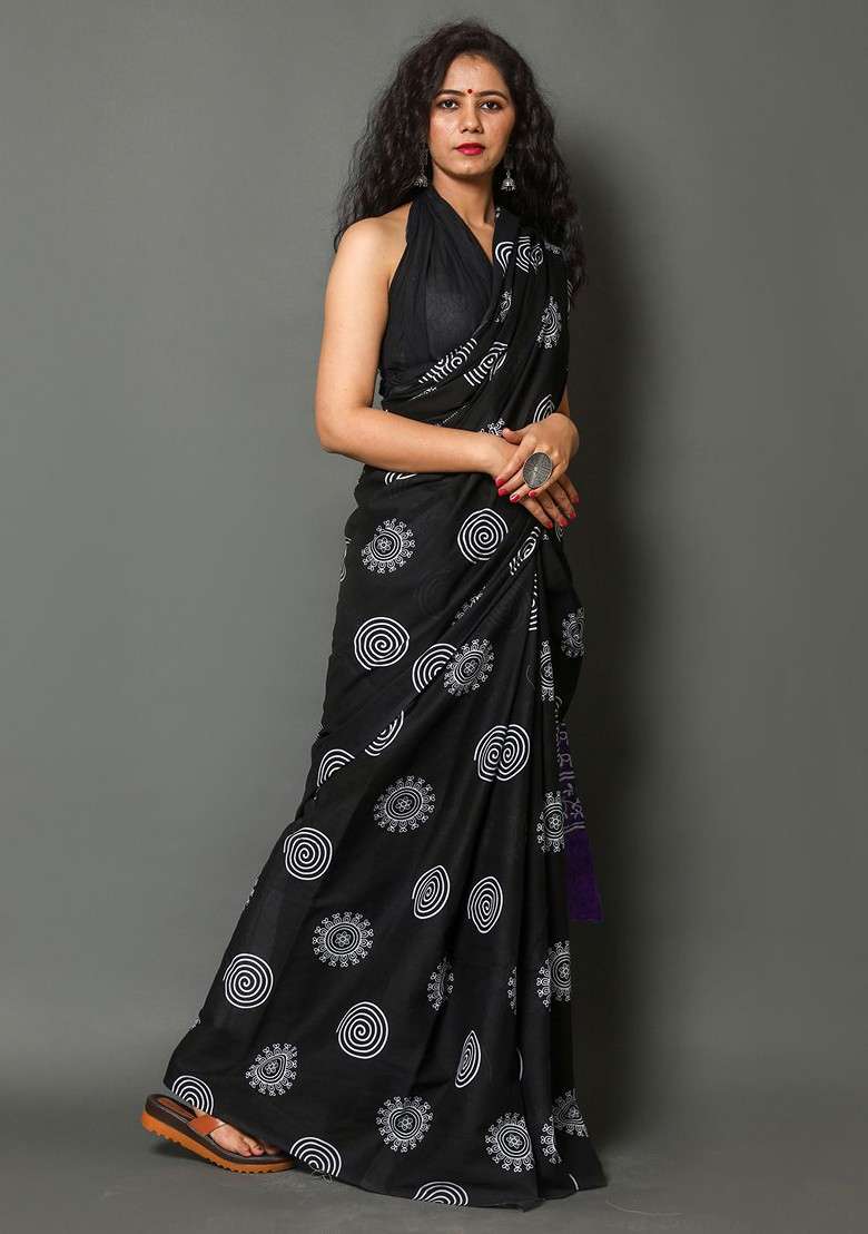 Purple Embroidered Blended Saree Set - Indya