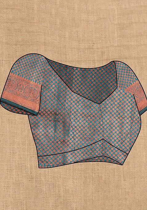 Teal Jacquard Blended Saree Set