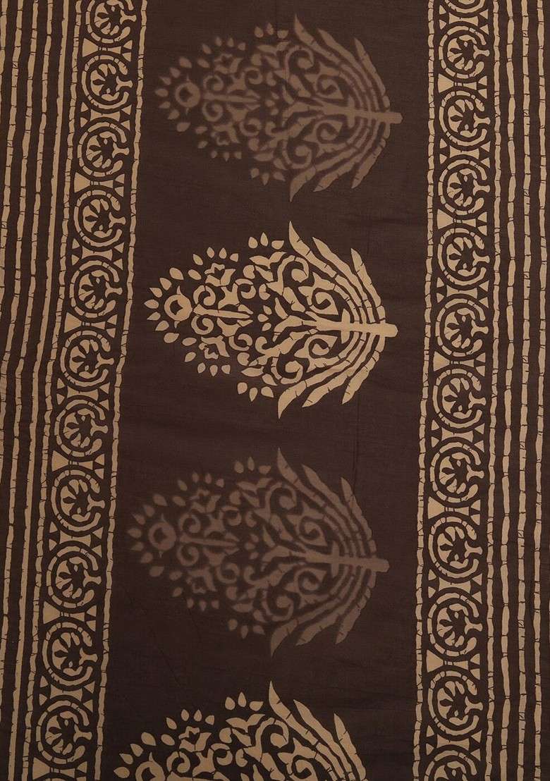 Beige Printed Blended Saree Set - Indya