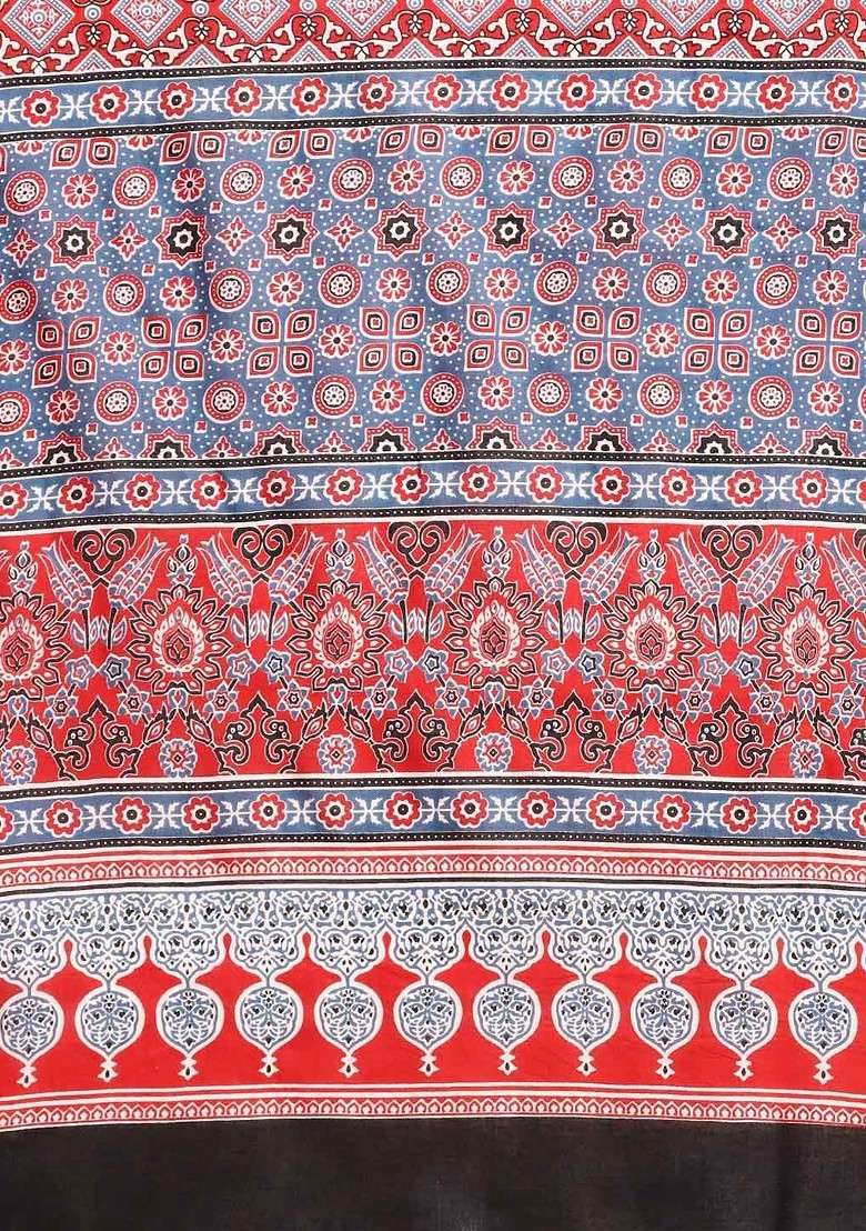 Red Printed Blended Saree Set - Indya