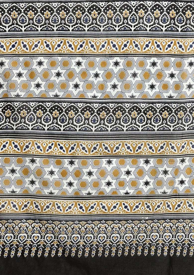 Black Printed Blended Saree Set - Indya