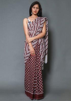 Maroon Embroidered Blended Saree Set