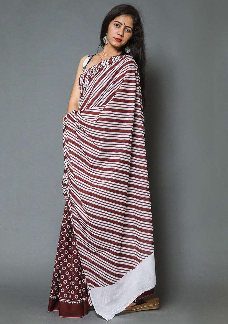 Maroon Embroidered Blended Saree Set - Indya