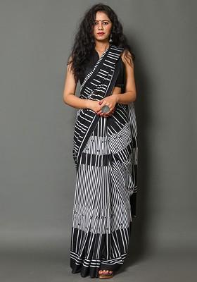 Black Embroidered Blended Saree Set