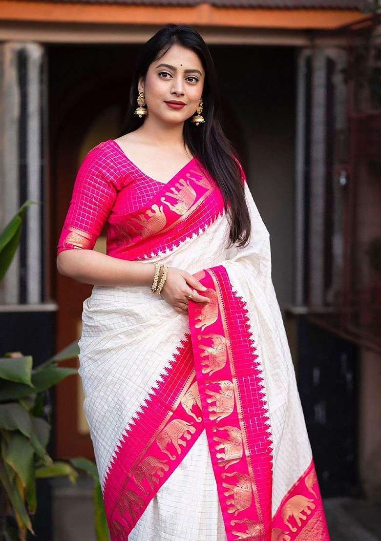 Pink Blended Jacquard Saree Set for Diwali | Wedding & Festive Wear - Indya
