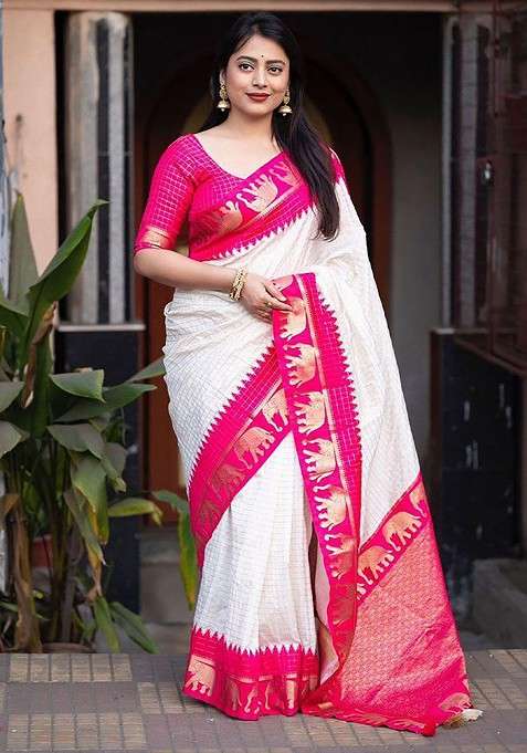 Pink Blended Jacquard Saree Set for Diwali | Wedding & Festive Wear