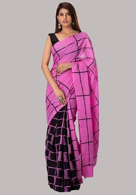 Pink Printed Blended Saree Set