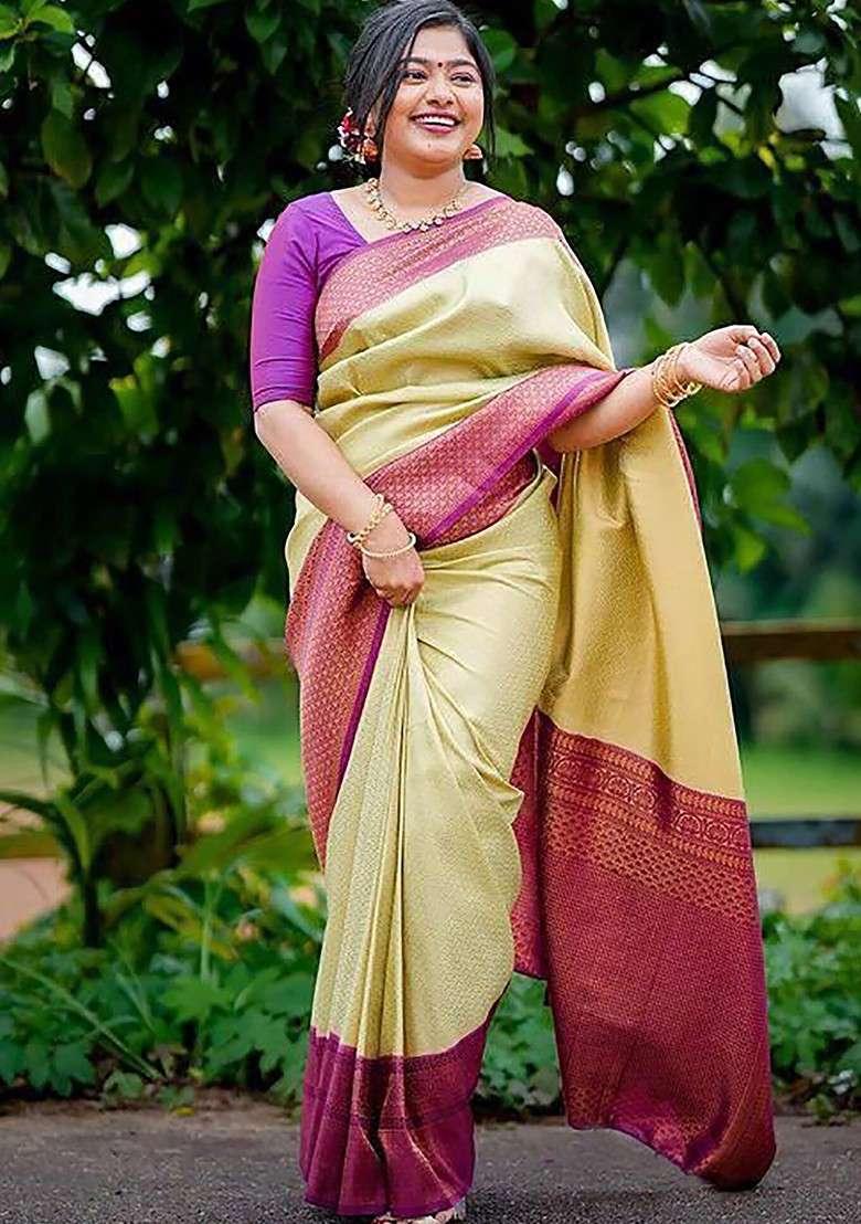 Beige Embroidered Blended Saree Set for Diwali and Festive Wear - Indya